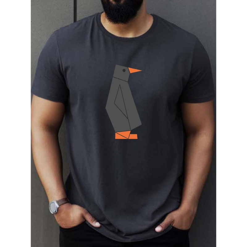 TEMU Origami Penguin Print Tee Shirt, Tees For Men, Casual Short Sleeve T-shirt For Summer