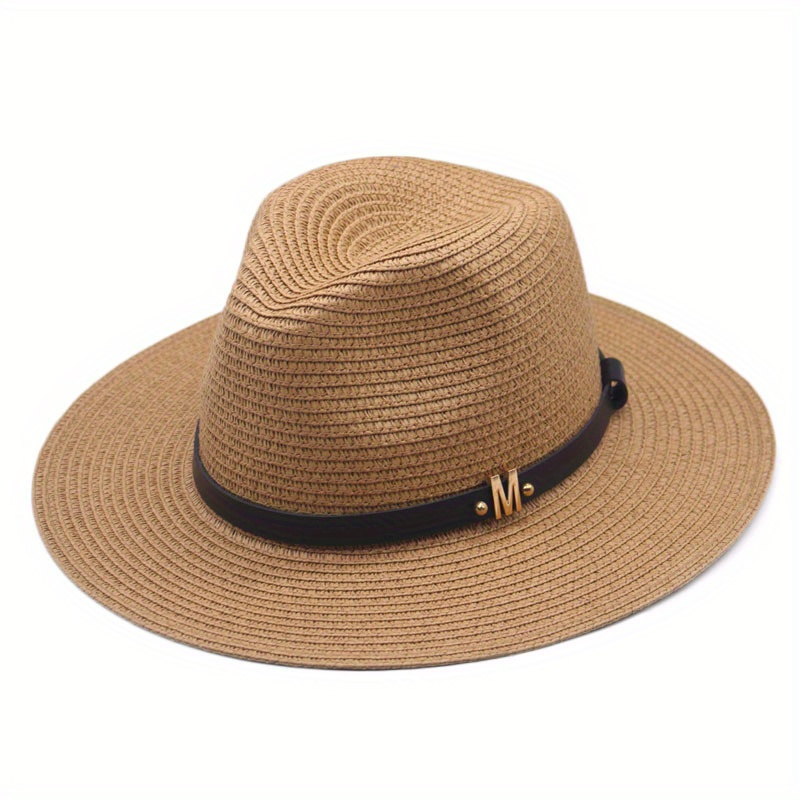 Rivet Belt Gradient Color Jazz Cowboy Straw Hat Summer Outdoor