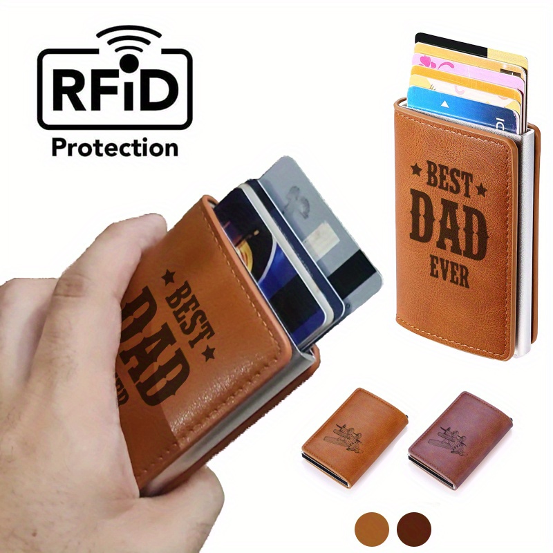 

1pc Men's Portable Rfid Blocking Wallet, Laser Engraving And Intricate Patterns Pu Leather Card Holder, Christmas, New Year, Father's Day, And Mother's Day Gift