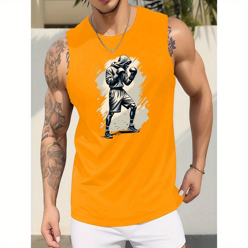 

Boxing Man Print Men's Summer Quick Dry Moisture-wicking Breathable Tank Tops Athletic Gym Bodybuilding Sports Sleeveless Shirts, For Workout Running Training Men's Clothes