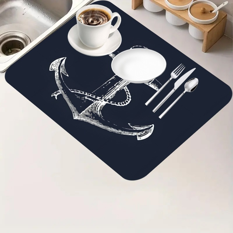 

1pc Nautical Drain Mat - Large, Non-slip, Machine Washable, Multi-use For Kitchen Countertops, Bathroom & Restaurant - Resistant, Ideal For Coffee Stations