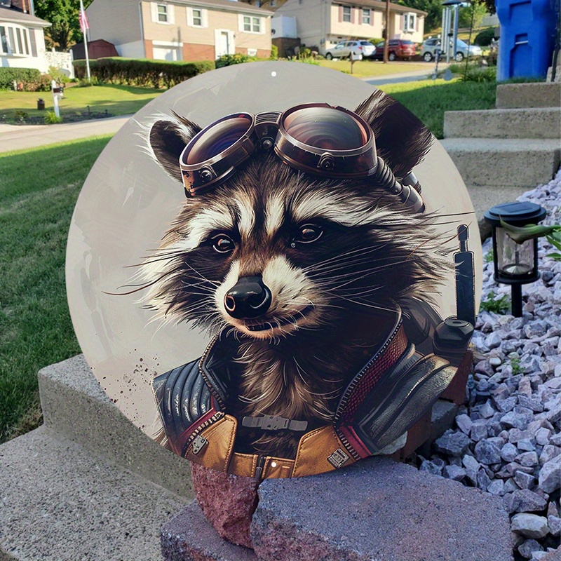 aluminum metal sign raccoon pet hippie theme durable uv Temu Oman