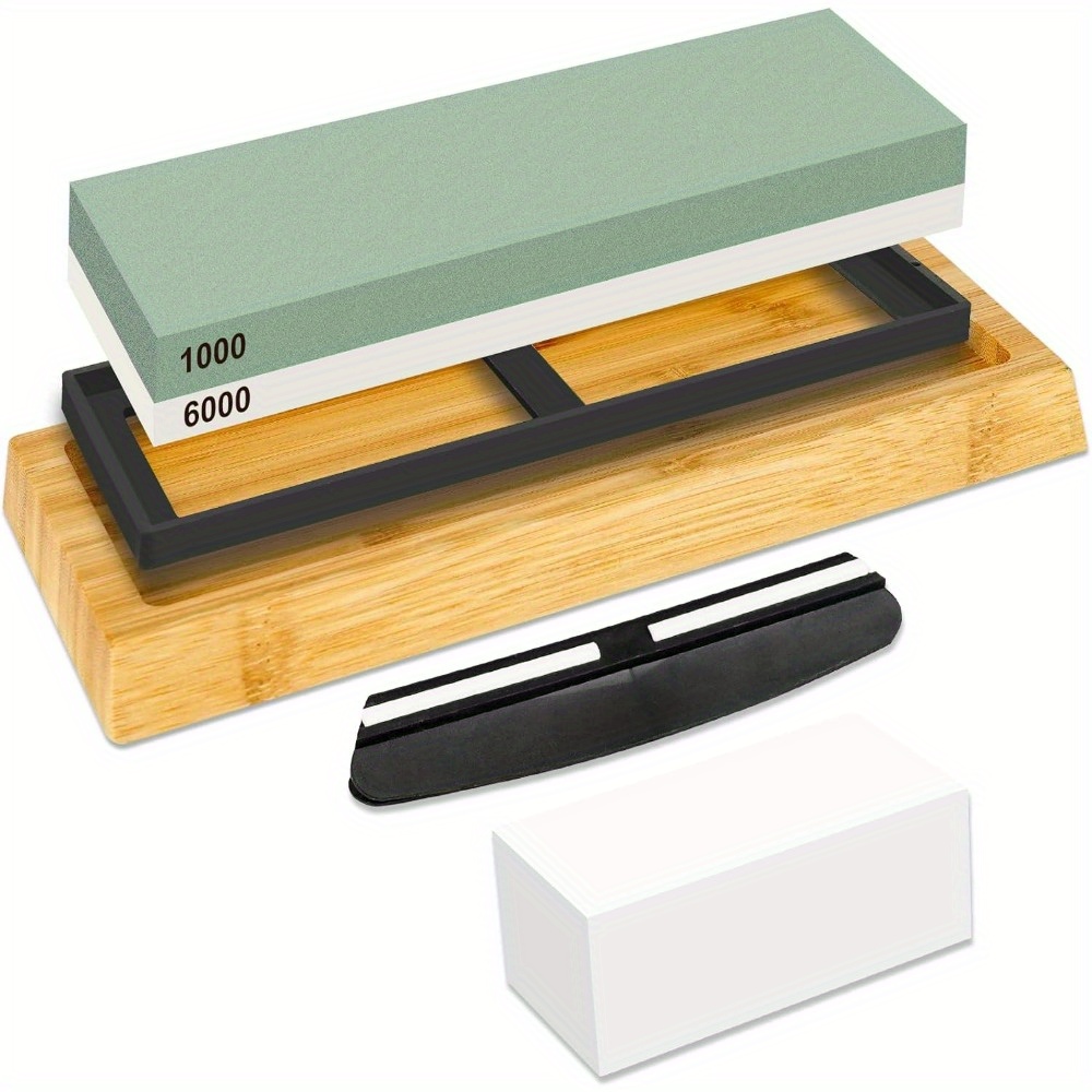 

Set Of Double-sided Sharpening Stones With 5pcs/8pcs/12pcs, Including White Of 400/1000 & 3000/8000, Non-slip Base, Flattening Stone, Angle Guide, And Honing Guide.