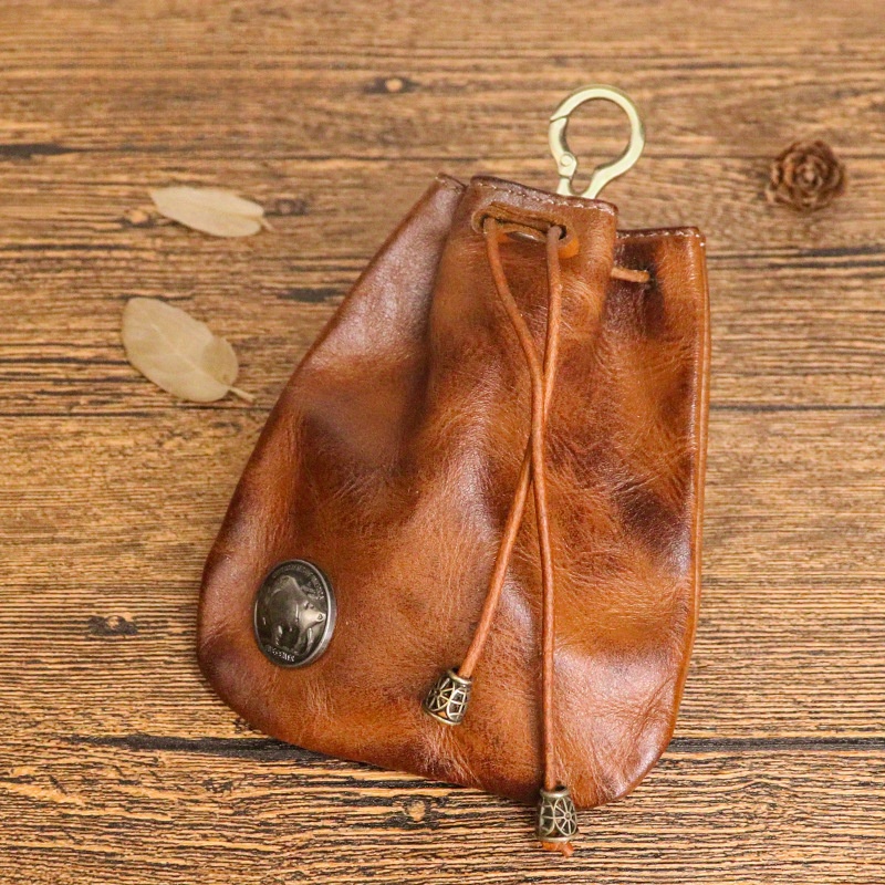 

Classic Top Layer Cowhide Leather Mini Bag, Retro Style Compact Wallet With Metal Clasp