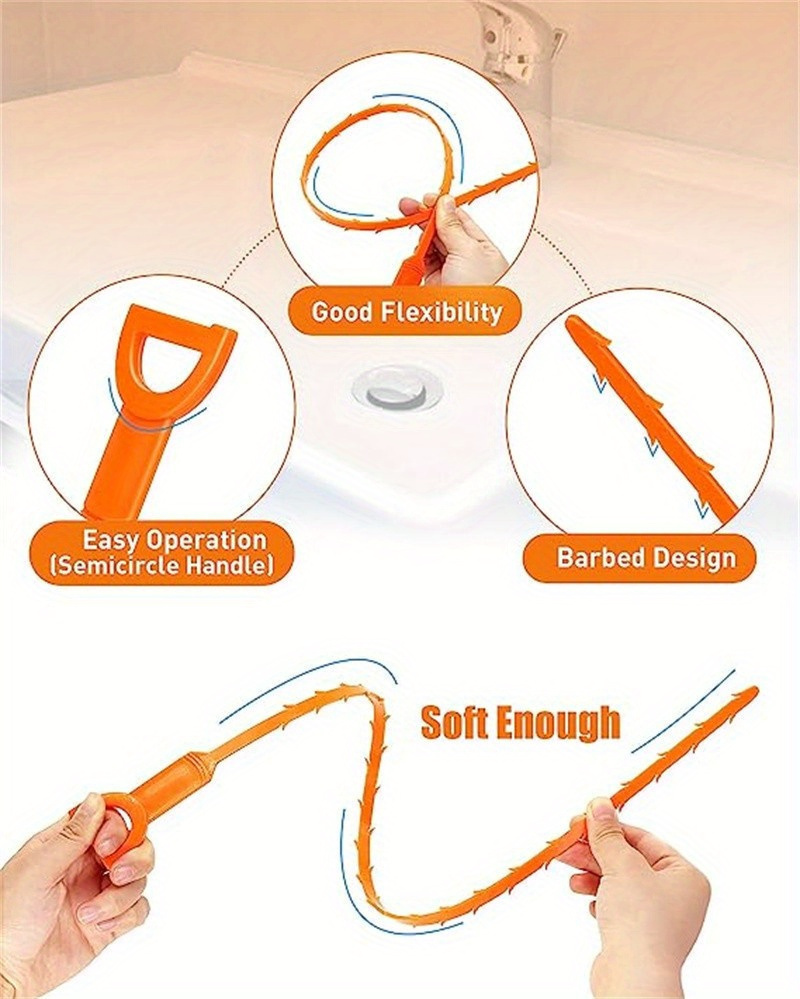 3pcs 19 6 drain clog remover tool flexible sink snake for hair   ideal for kitchen bathroom and shower drains details 1