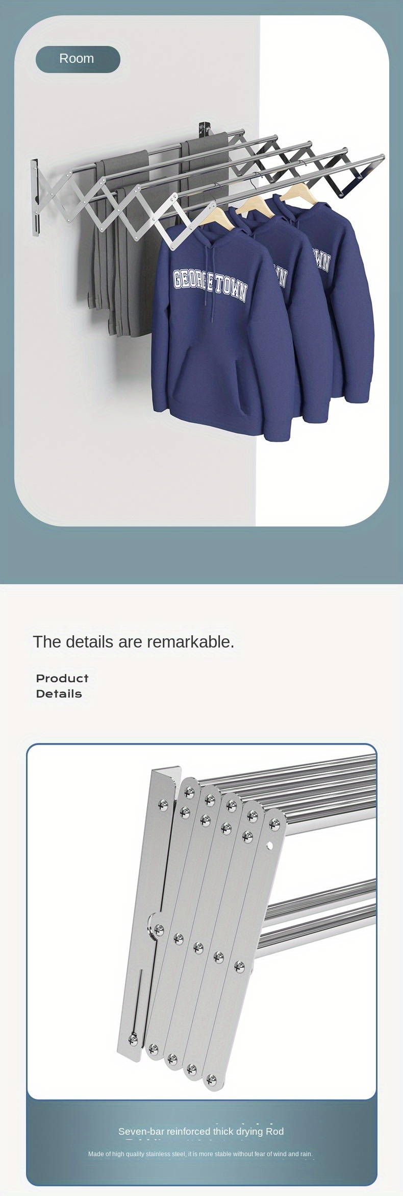 1pc towel clothes drying rack home folding adjustable radiator hanging rack   and storage supplies for bathroom balcony Product details 5