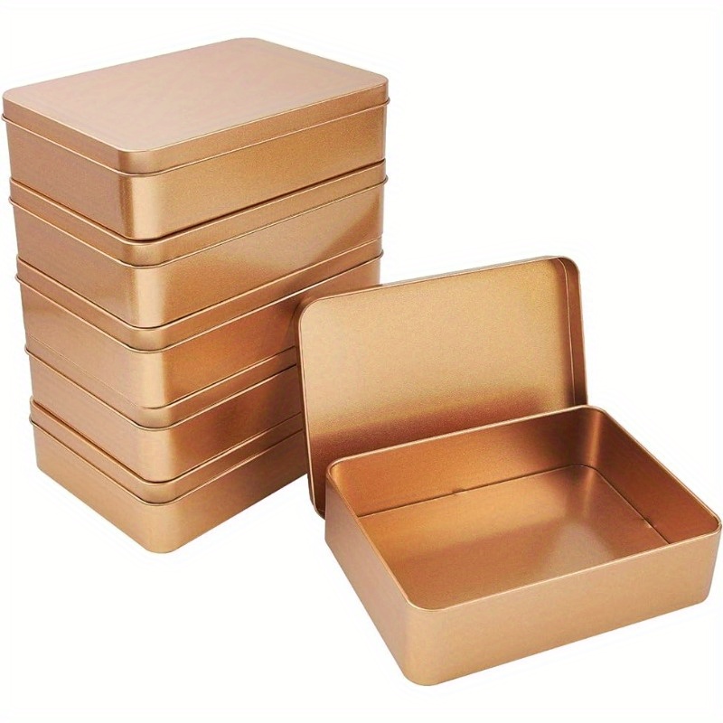 

5pcs Matte Golden Rectangular Tin Boxes With - Portable Metal Storage Containers For Beads & Jewelry