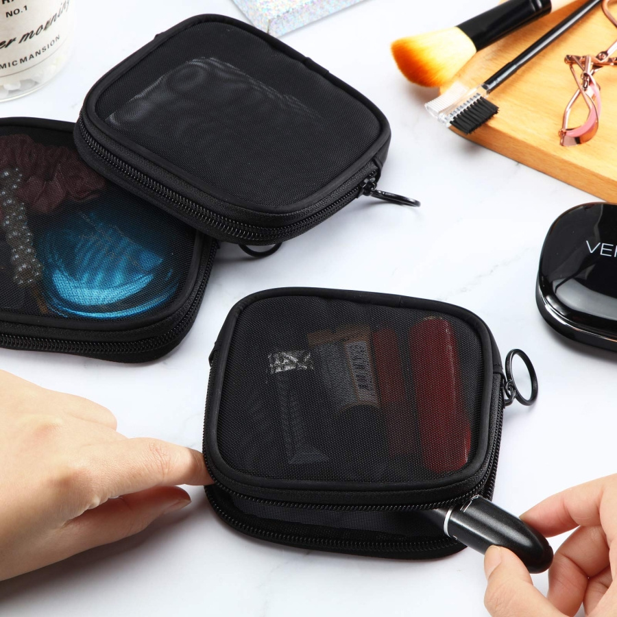 

Compact Transparent Portable Makeup Bag With Zipper, For Organizing , Mini Square Bag, Multi Functional For Cosmetics Accessories, For Travel And Back-to-school