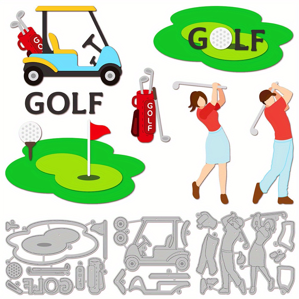 

3pcs Golf Theme Carbon Steel Cutting Dies Stencils, For Diy Scrapbooking Photo Album Decorative Embossing Paper Card