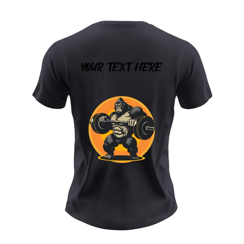 

Custom T-shirt, Personalized Tees For Men, Muscular Gorilla Lifting A Barbell Print, Casual Short Sleeve Custom Printed T-shirt For Summer