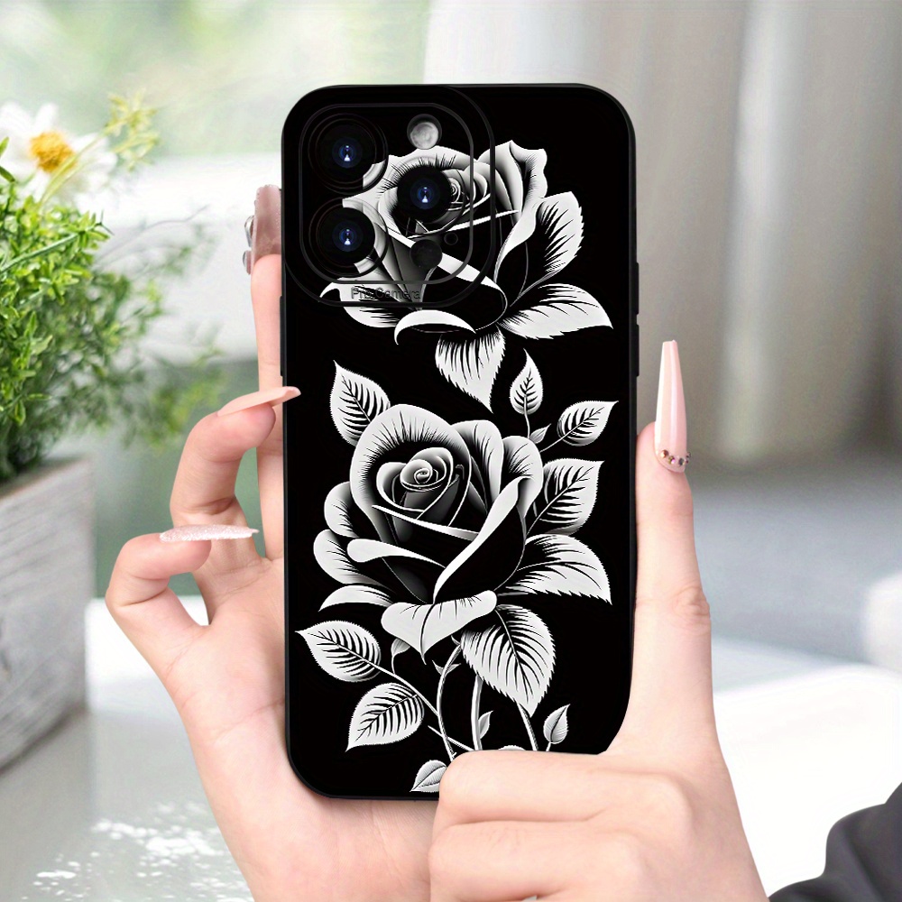 

Black And White Rose Pattern Angel Eye Frosted Mobile Phone Case, Anti-slip, High-quality Texture, Simple And Personalized For 15/14/13/12/11/xs/xr/x/7/8/plus/pro/max/mini