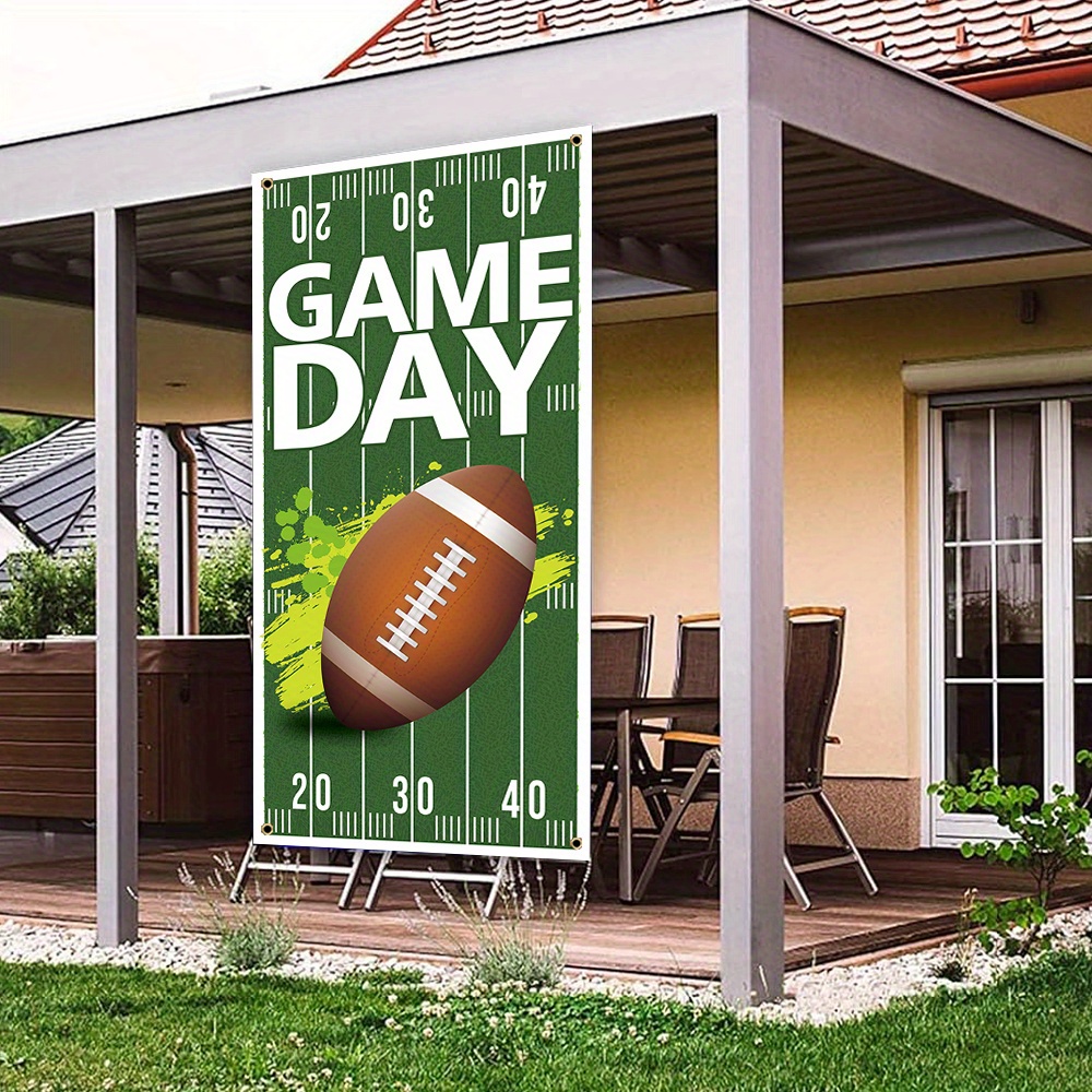 

1pc, American Football Door Cover Banner, Polyester, Green Background Porch Sign Birthday Party Front Door Hanging Banner Home Mural Decor 70x35 Inch