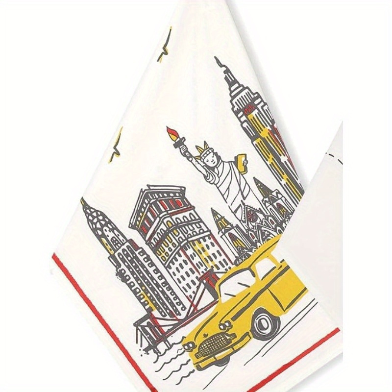 

1pc, Hand Towel, New York Statue Of Vintage Printed Decoration, Kitchen Multifunctional Tea Towel And Dishwashing Towel, Cleaning Supplies