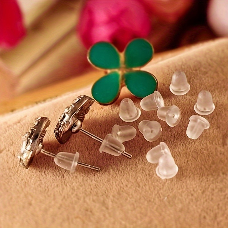 100pcs Earring Rack Silicone Earring Pin Backs Ear Stud Soft Transparent Plastic Silicone Bullet Clutch Earrings Backing for Earrings Safety Accessories