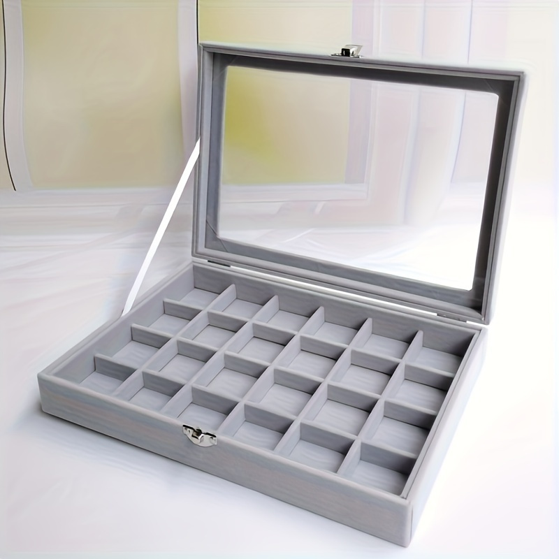 

1pc Contemporary Wooden Jewelry Storage Box, Exquisite Gray Velvet Lining, 15cm X 20cm Organizer For Watches, Earrings, Rings, Home Jewelry Packaging With Glass Lid