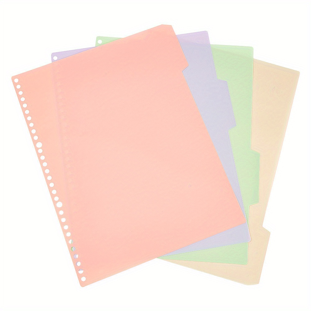 4sets 16pcs A4 Pp Plastic Binder Index Divider Sheets 30 Holes Tab Divider For Notebook Rectangle Mixed Color 290x215x0.1mm Hole: 5.3mm & 7.7mm 4pcs/set