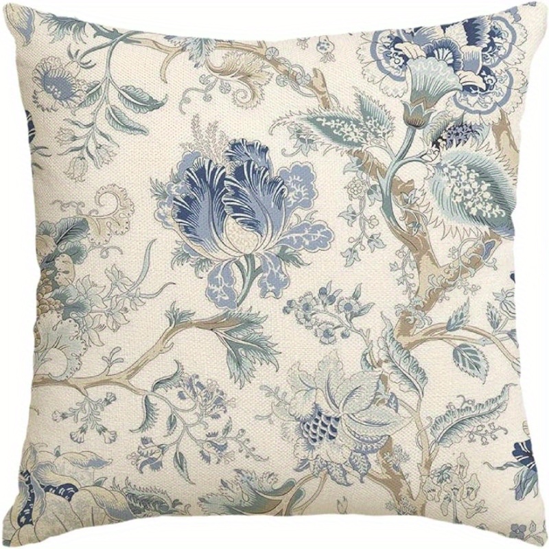 

1pc Chinoiserie Flowers Trees Blue Throw Pillow Cover, Floral Cushion Case, Outdoor Decoration For Sofa Couch Farmhouse, 18x18inch/45x45cm, Pillow Insert Not Included