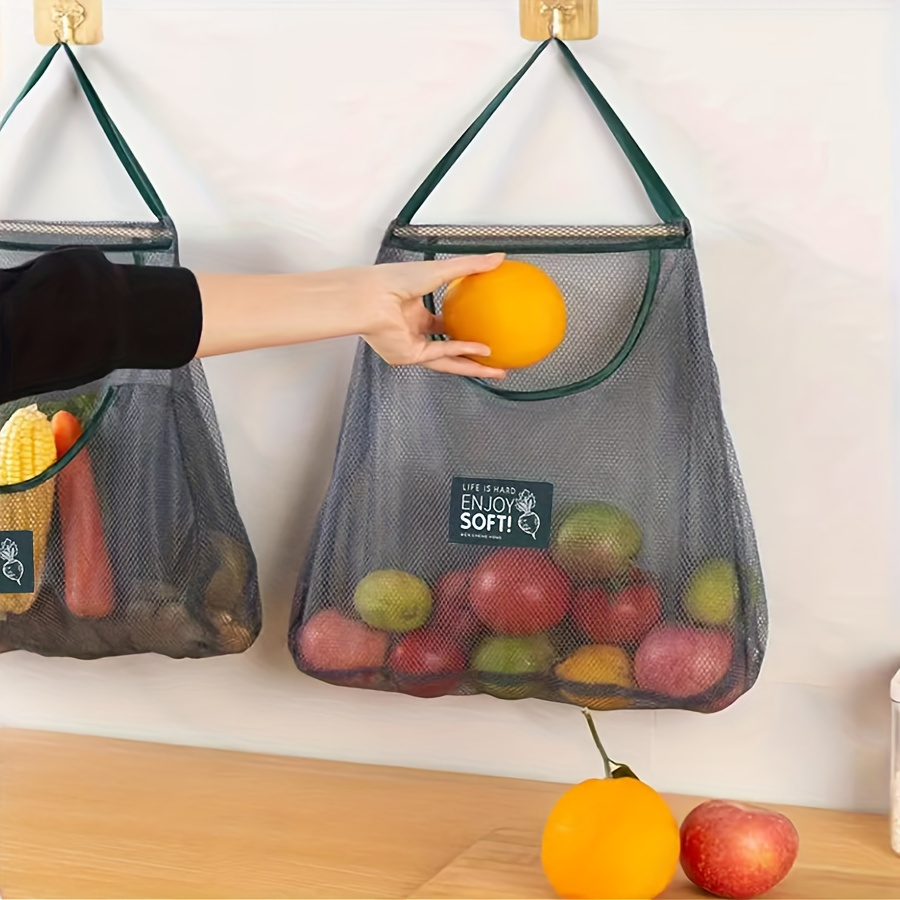 1pc versatile kitchen storage bag for fruits vegetables wall mounted organizer for garlic ginger onions breathable mesh design details 1