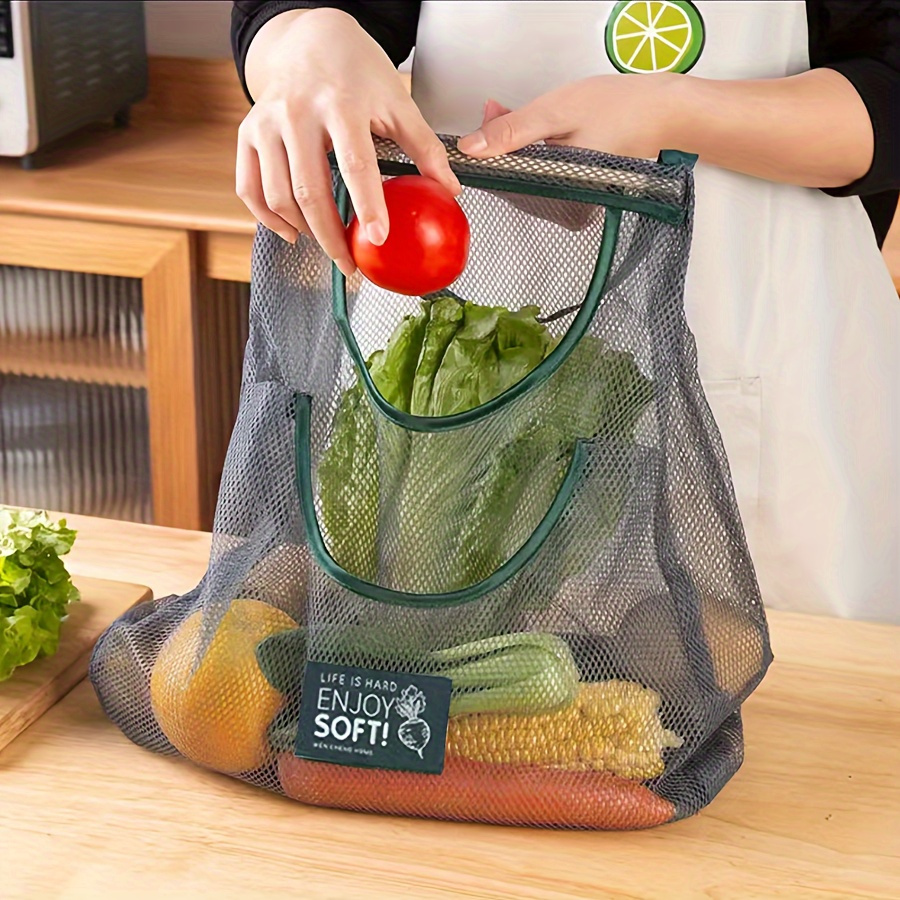 1pc versatile kitchen storage bag for fruits vegetables wall mounted organizer for garlic ginger onions breathable mesh design details 3