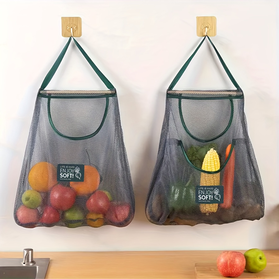 1pc versatile kitchen storage bag for fruits vegetables wall mounted organizer for garlic ginger onions breathable mesh design details 4