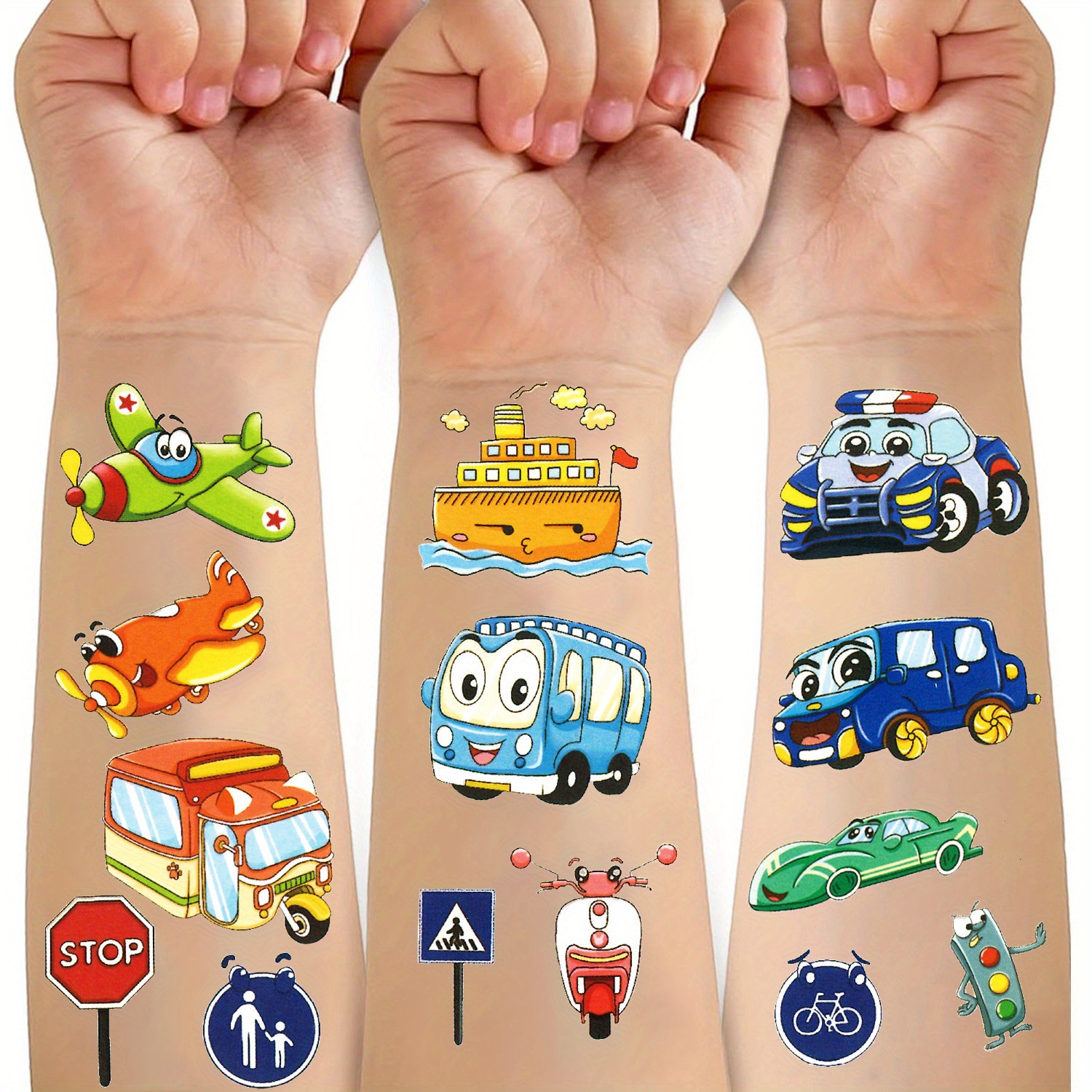 

10 Sheets Transportation Vehicles Airplanes Cars Cruise Ships Tattoo Patch Tattoo Sticker Waterproof Long Lasting Arm Party Temporary Tattoo