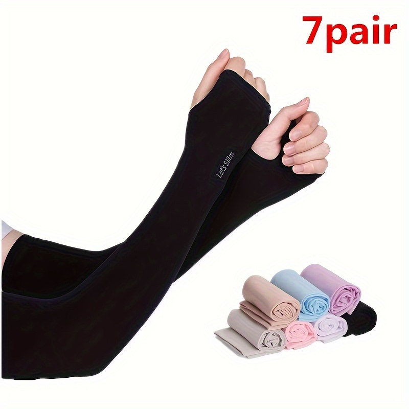 

7 Pairs Women's Summer Ice Silk Sunshade Hand Sleeves, Thin Elastic Outdoor Cycling Half Finger Gloves Arm Sleeves