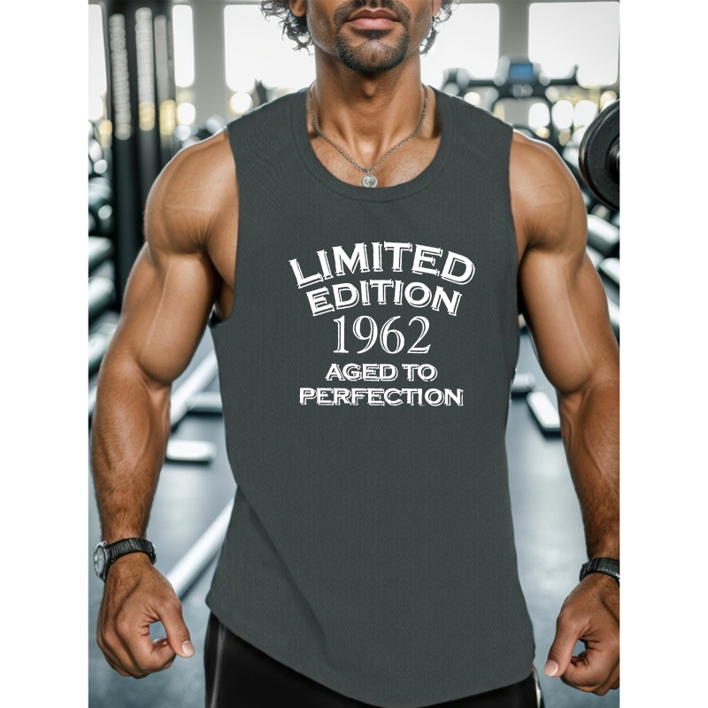 

Limited Edition 1962 Print Summer Men's Quick Dry Moisture-wicking Breathable Tank Tops, Athletic Gym Bodybuilding Sports Sleeveless Shirts, For Running Training, Men's Clothing