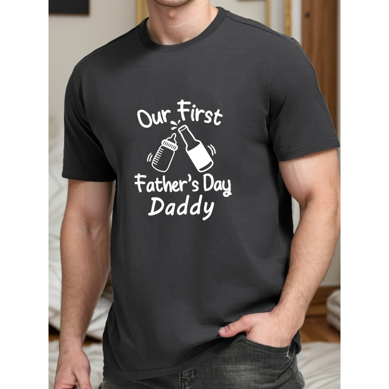 

Our First Father's Day Print Tee Shirt, Tees For Men, Casual Short Sleeve T-shirt For Summer