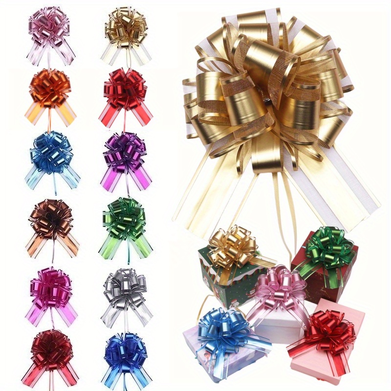 

5 Large Golden Metallic Hand- Flower Balls High-end Gift Packaging Decorative Mesh Flowers, Suitable For Wedding And Holiday Supplies, Birthday, Christmas, Children's Day Gifts, Etc.