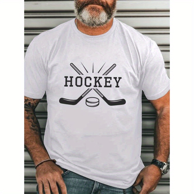 

Hockey Print Short Sleeve Tees For Men, Casual Crew Neck T-shirt, Comfortable Breathable T-shirt