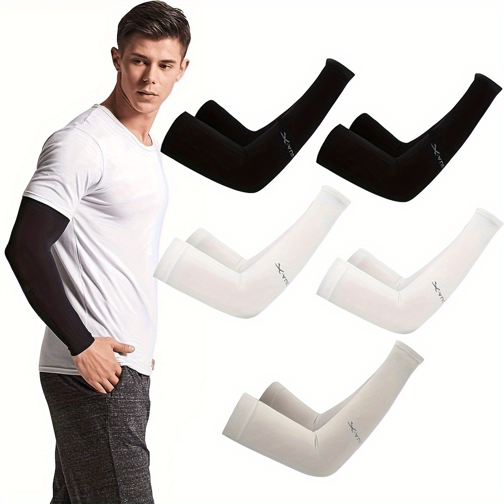 

5pcs High Elasticity Arm Sleeves, Unisex Uv Protection Cooling Covers, Spf 50+ Sunblock For Cycling, Golf, Running, Driving, Stretch Fit 14.5"-47.2", Black & White Options