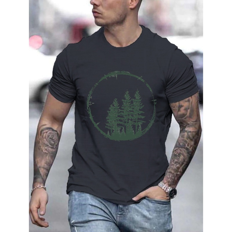 

Pine Trees Print Tee Shirt, Tees For Men, Casual Short Sleeve T-shirt For Summer