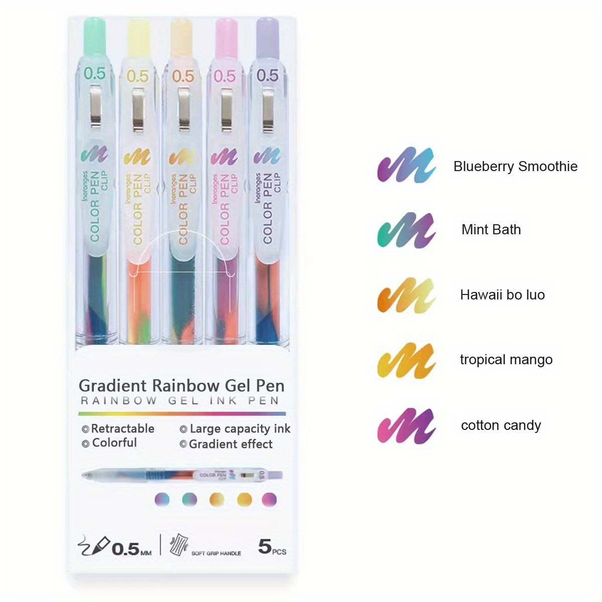 

5pcs Set Of Gel Pens With Mixed Rainbow Gradient Pens 0.5mm Student Hand Diary Stationery Pen