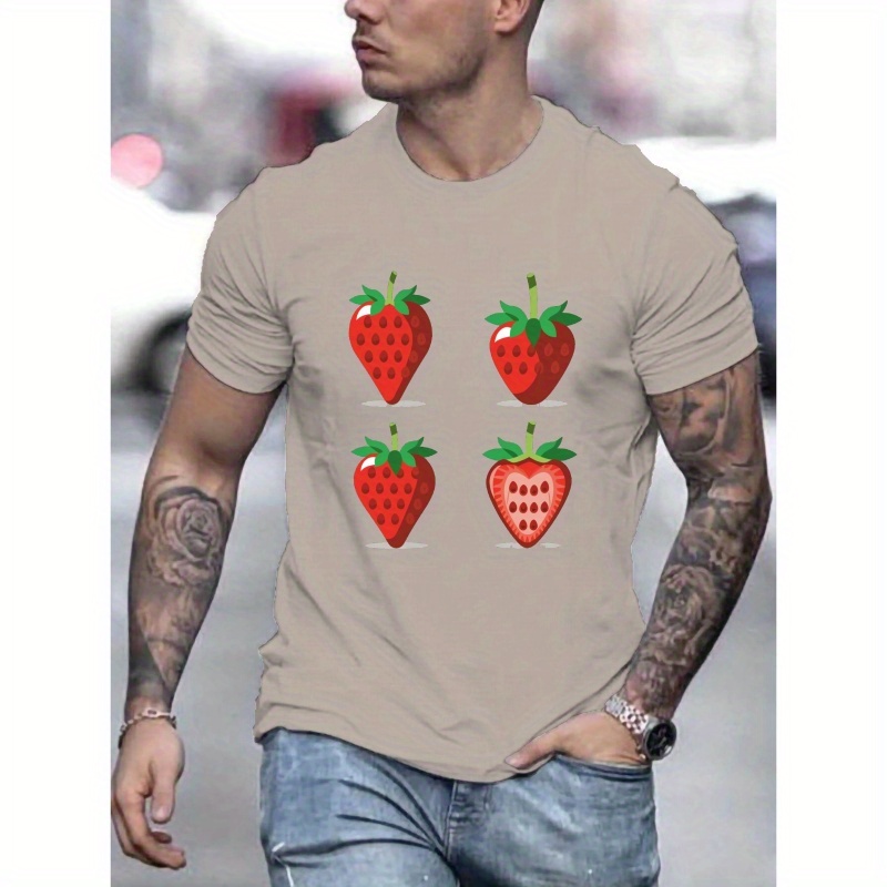 

Strawberries Print Tee Shirt, Tees For Men, Casual Short Sleeve T-shirt For Summer