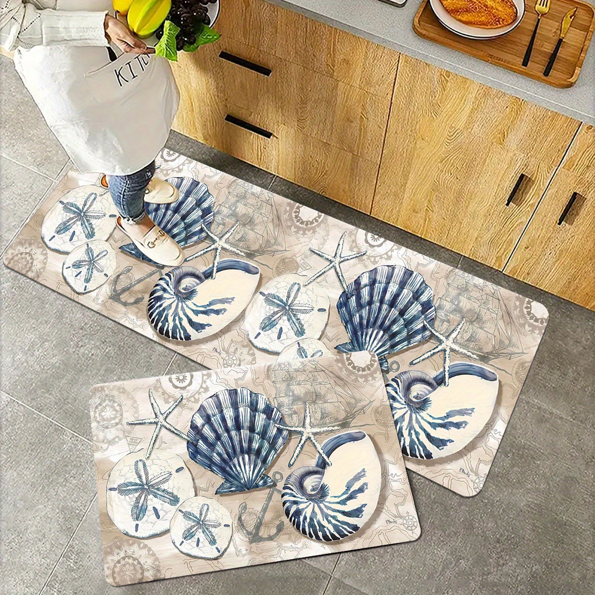 

1pc, Seashell Conch Pattern Indoor Mat, Flannel Area Rug, Non-slip Floor Carpet, Home Decor, Room Decor, Home Kitchen Items