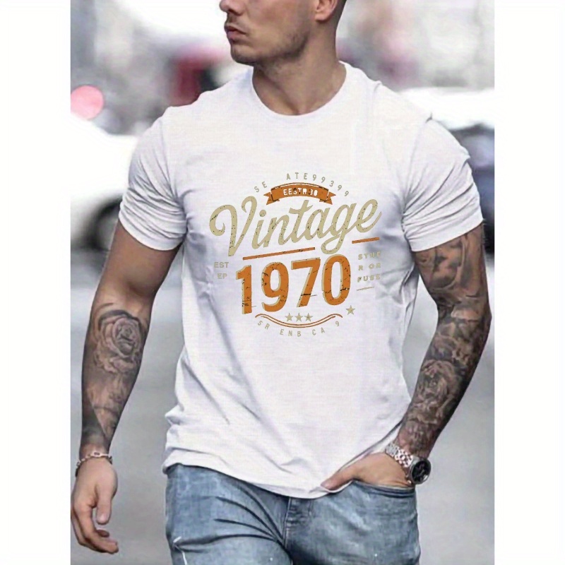 

Vintage 1970 Print Tee Shirt, Tees For Men, Casual Short Sleeve T-shirt For Summer