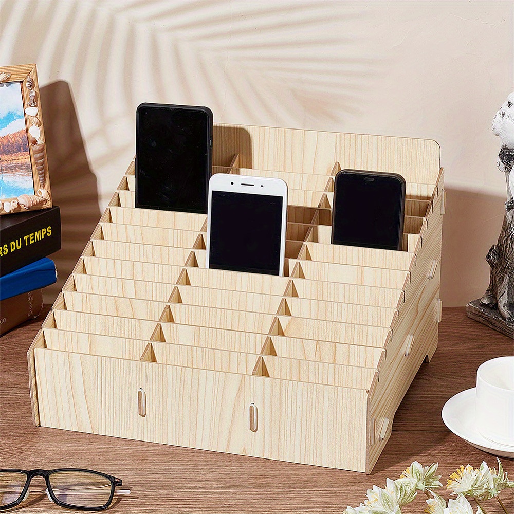 Boîte De Rangement En Bois 36 Cases Pour Téléphones Portables - Organisateur Bureau, école, Atelier