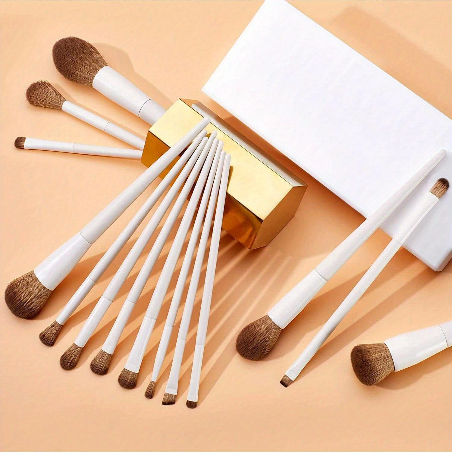 

14pc Makeup Brush Set With Wooden Handles, Professional White Beauty Tools For Foundation, Eyeshadow, Blush, Cosmetic Brushes Kit