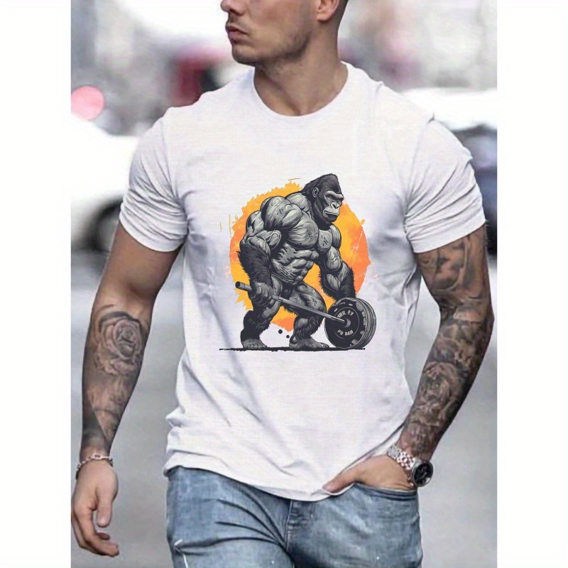 

Muscular Gorilla Print Tee Shirt, Tees For Men, Casual Short Sleeve T-shirt For Summer