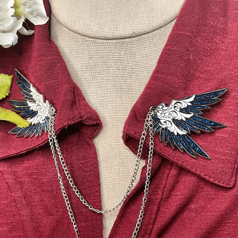 Fashionable Brooch With Black Wing-shaped For Men, Cartoon Anime Pin Chain For Collar Suit