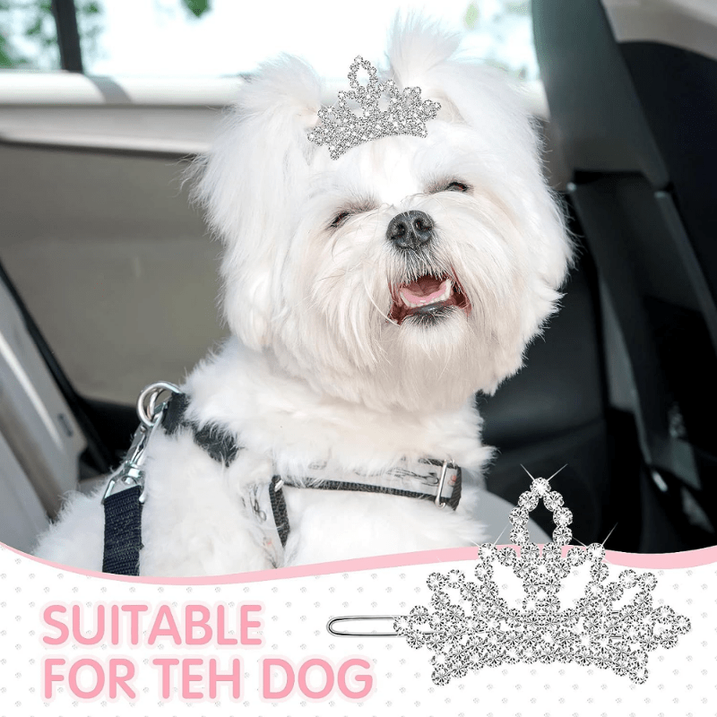 

2pcs Sparkling Dog Tiara Crown Hair Clips, Faux Crystal Rhinestone Hair Barrettes, Princess Pet Crown Clips, Grooming Accessories For Puppies & Small Dogs