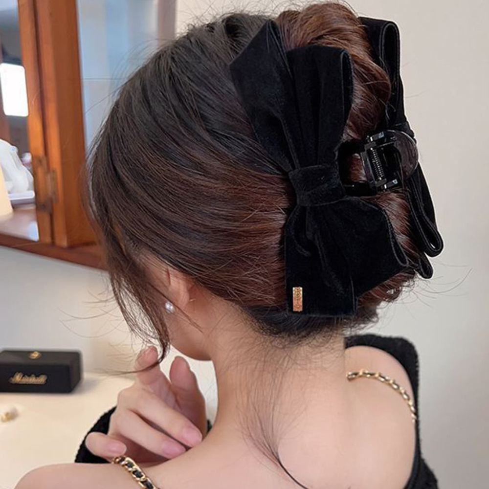 

1pc Elegant Velvet Bowknot Decorative Hair Claw Clip Large Non Slip Hair Grab Clip Ponytail Holder For Women And Daily Use