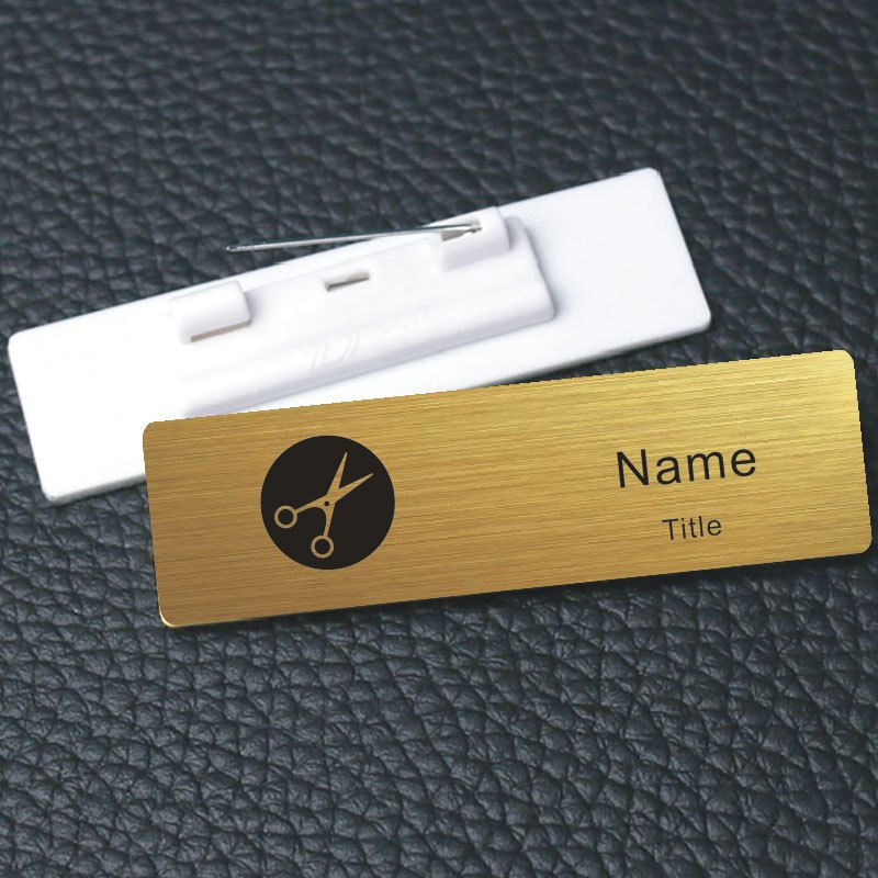 

Chest Tag Text Custom Barberpin Golden Stainless Steel Engraved Black Text Name Company Name Address Designed For Stylist Office Supplies