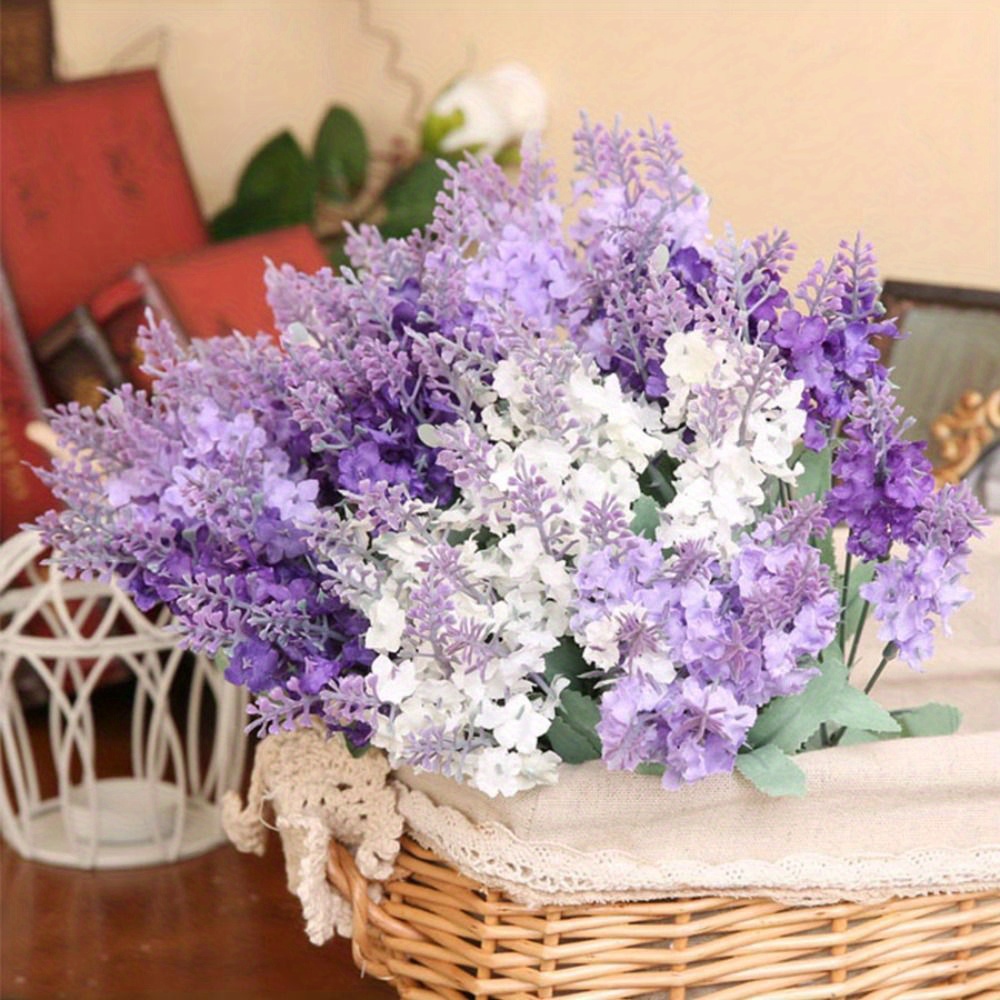 

10 Heads Romantic Provence Lavender Artificial Flowers, Faux Flower Bouquet Suitable For Home Wedding Party Decoration