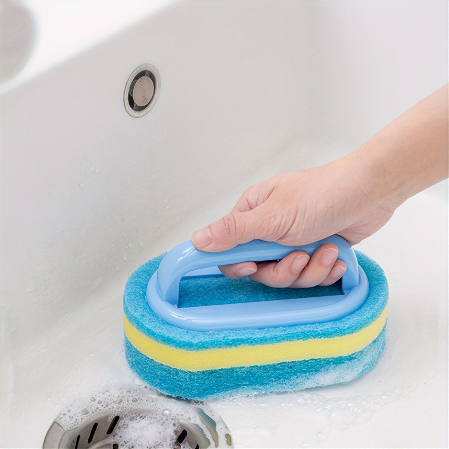 1  functional sponge scrubber with handle non electric deep cleaning brush for bathroom bathtub kitchen and household   details 0