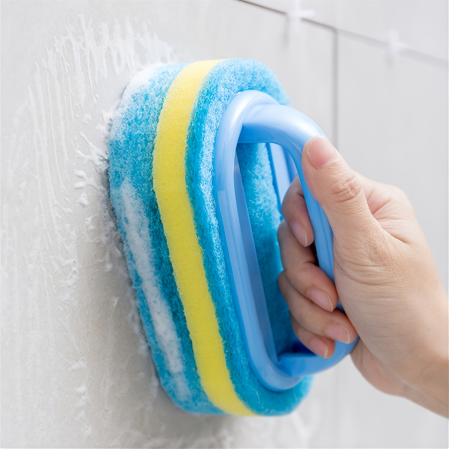 1  functional sponge scrubber with handle non electric deep cleaning brush for bathroom bathtub kitchen and household   details 2