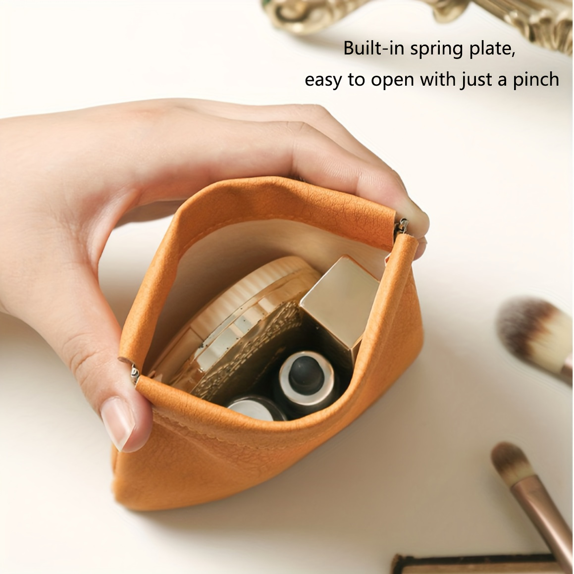 1pc High Quality Mini Storage Pouch - Self-Closing Lightweight Travel Organizer for Coins, Lipstick, Makeup - Compact Multi-Functional Clutch in Sky Blue, Orange, Pink, Green, Vibrant Color Selection | Smooth Texture Finish, High Quality Bag