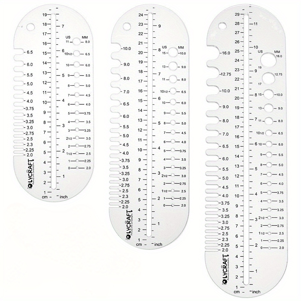 Image of 1set 3pcs Transparent Acrylic Templates Knitting Crochet Size Measuring Hooks Gauge Sock Blocker Oval 200~300x80x3mm Hole: 8mm