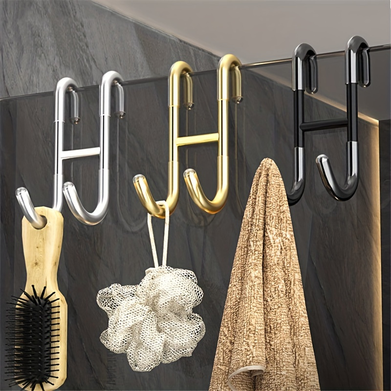 

1pc Stainless Steel Towel Hook, No-drill Robe Hook, Heavy-duty Hanger For Towels, Bathroom Partition Hook, Over-the-door Use, Multi-purpose For Bathroom Accessory