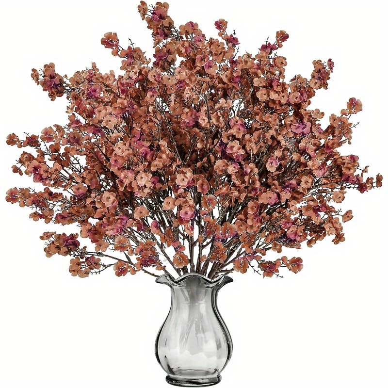 

6pcs Artificial Baby's Breath Flower Bouquet, Realistic Plastic Touch Silk Floral Arrangement, Diy Home Table Centerpiece Decor For Spring And Summer (orange Brown)